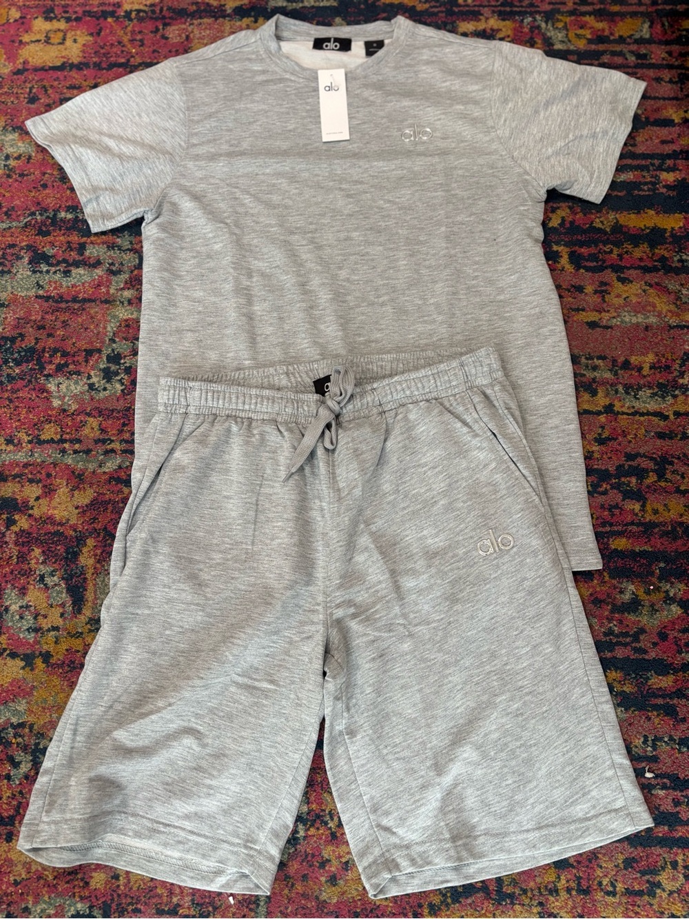 ALO Yoga Men's Heather Gray Athletic Shorts and Tee Set